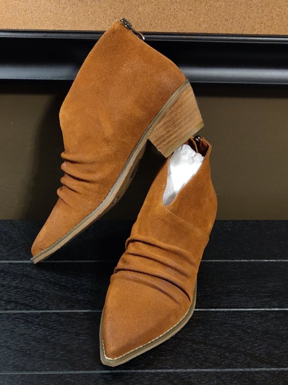 Antelope Cognac Suede Leather Back Zip Bootie Size 37/US 6 New With Tags